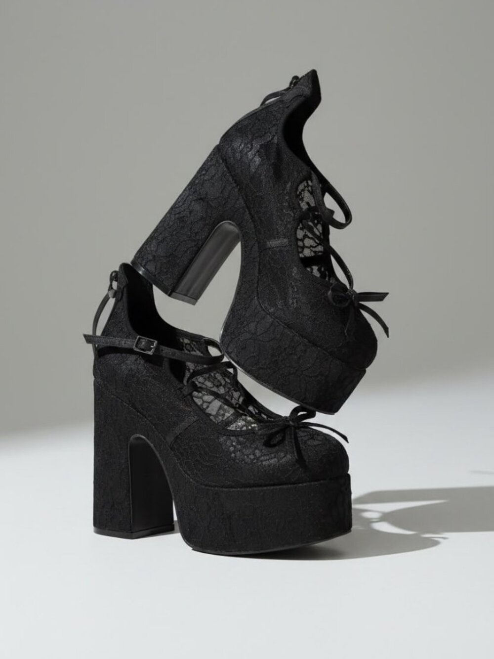AZALEA WANG Women's Black Lace Platform Mary Jane Heels size 10